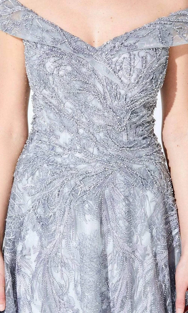 Ivonne D - 220D24 Embroidered Off-Shoulder Evening Gown - 1 Pc Silver Gray In Size 10 Available Formal Gowns 6 Ivonne D - 220D24 Embroidered Off-Shoulder Evening Gown - 1 Pc Silver Gray In Size 10 Available Formal Gowns