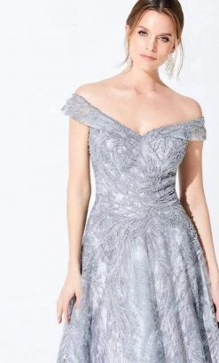 Ivonne D - 220D24 Embroidered Off-Shoulder Evening Gown - 1 Pc Silver Gray In Size 10 Available Formal Gowns 8 Ivonne D - 220D24 Embroidered Off-Shoulder Evening Gown - 1 Pc Silver Gray In Size 10 Available Formal Gowns