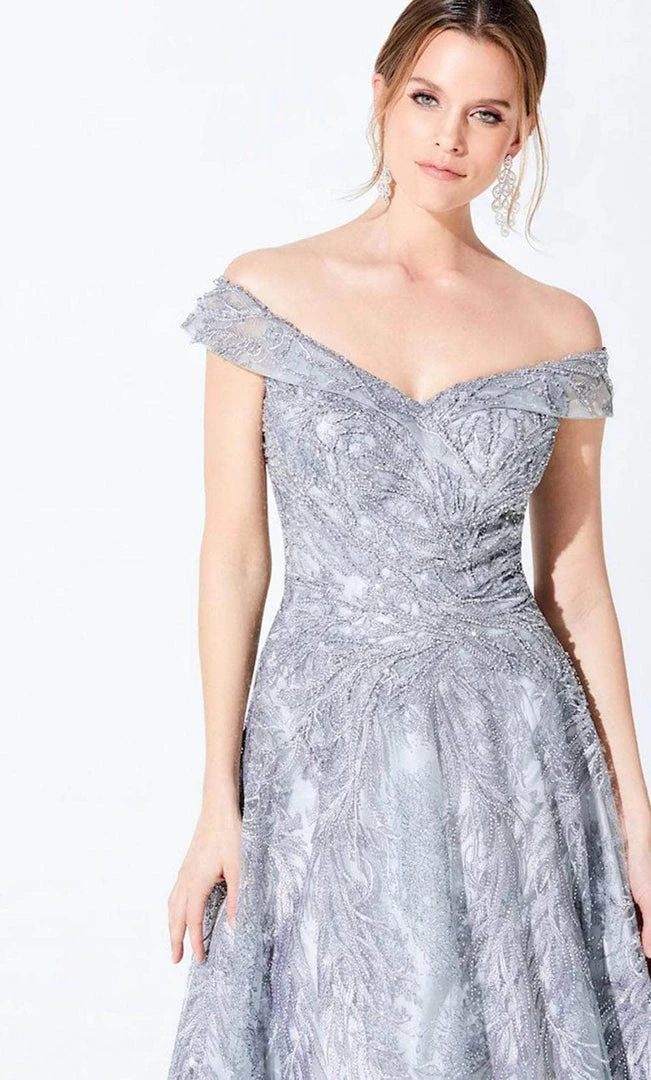 Ivonne D - 220D24 Embroidered Off-Shoulder Evening Gown - 1 Pc Silver Gray In Size 10 Available Formal Gowns 5 Ivonne D - 220D24 Embroidered Off-Shoulder Evening Gown - 1 Pc Silver Gray In Size 10 Available Formal Gowns