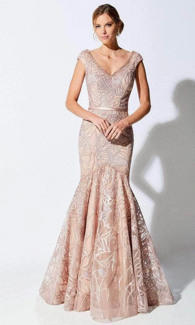 Ivonne D - 221D53 Embroidered V-Neck Evening Dress - 1 Pc Pink Topaz In Size 6 Available 3 Ivonne D - 221D53 Embroidered V-Neck Evening Dress - 1 Pc Pink Topaz In Size 6 Available