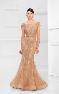 Ivonne D By Mon Cheri - Embellished Cap Sleeved Mermaid Gown 117D66 - 1 Pc Apricot In Size 20 Available Mother Of The Bride