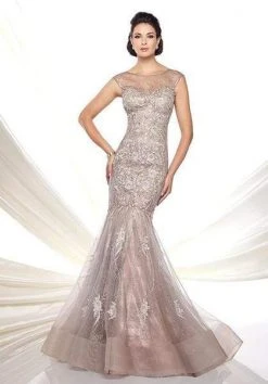 Ivonne D By Mon Cheri - Embroidered Tulle Trumpet Dress 116D25 - 1 Pc Mink In Size 12 Available