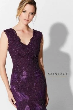 Ivonne D By Mon Cheri - Scalloped Lace Mermaid Evening Gown 215D08 - 1 Pc Eggplant In Size 4 Available Formal Gowns