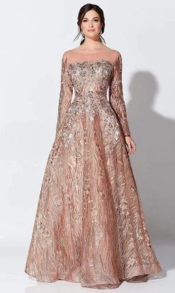 Ivonne D For Mon Cheri - Beaded Illusion Bateau Gown 119D47A - 1 Pc Rose Gold/Multi In Size 10 Available Formal Gowns