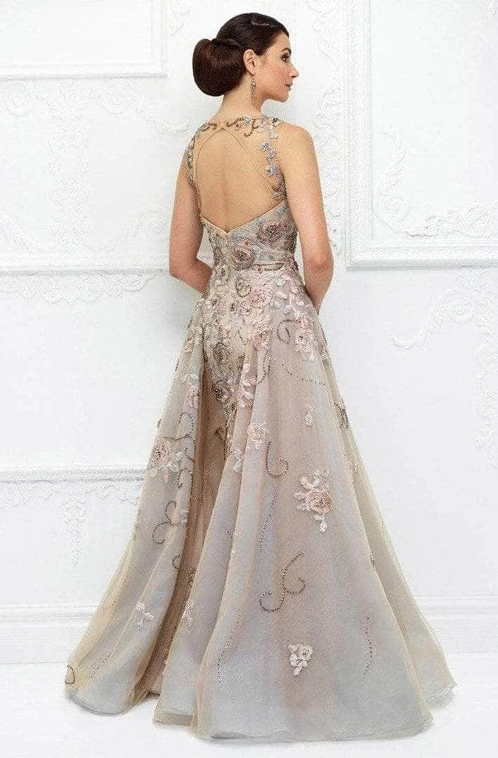 Ivonne D For Mon Cheri - Floral Embroidered A-Line Dress 118D03 - 1 PC Taupe/Aqua In Size 4 Available Formal Gowns 4 Ivonne D For Mon Cheri - Floral Embroidered A-Line Dress 118D03 - 1 PC Taupe/Aqua In Size 4 Available Formal Gowns