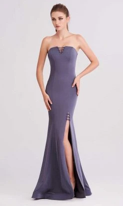 J'Adore Dresses - J15009 Strapless Straight Neck Mermaid Dress With Slit