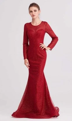 J'Adore Dresses - J15011 Glitter Tulle Long Sleeve Mermaid Dress Formal Gowns 10 J'Adore Dresses - J15011 Glitter Tulle Long Sleeve Mermaid Dress Formal Gowns