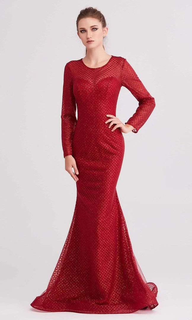 J'Adore Dresses - J15011 Glitter Tulle Long Sleeve Mermaid Dress Formal Gowns 6 J'Adore Dresses - J15011 Glitter Tulle Long Sleeve Mermaid Dress Formal Gowns