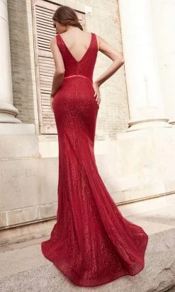 J'Adore Dresses - J15018 Glitter Tulle Deep V Neck Mermaid Gown Formal Gowns