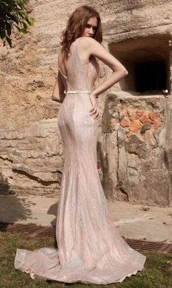 J'Adore Dresses - J15018 Glitter Tulle Deep V Neck Mermaid Gown Formal Gowns