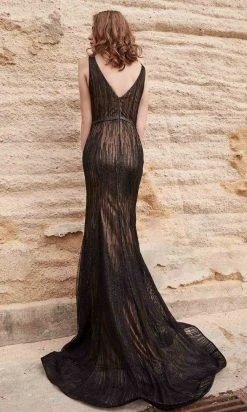J'Adore Dresses - J15018 Glitter Tulle Deep V Neck Mermaid Gown Formal Gowns
