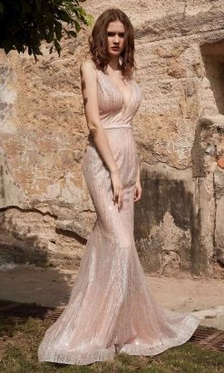 J'Adore Dresses - J15018 Glitter Tulle Deep V Neck Mermaid Gown Formal Gowns