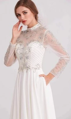 J'Adore Dresses - J15022 Beaded Long Sleeve High Neck A-line Gown Formal Gowns