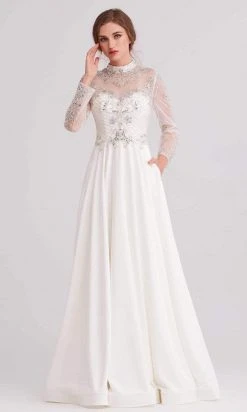J'Adore Dresses - J15022 Beaded Long Sleeve High Neck A-line Gown Formal Gowns