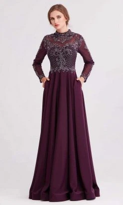 J'Adore Dresses - J15022 Beaded Long Sleeve High Neck A-line Gown Formal Gowns