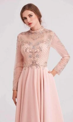 J'Adore Dresses - J15022 Beaded Long Sleeve High Neck A-line Gown Formal Gowns