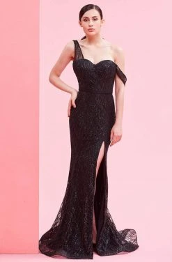 J'Adore Dresses - J16013 Draped Off Shoulder Glitter Tulle Dress Formal Gowns