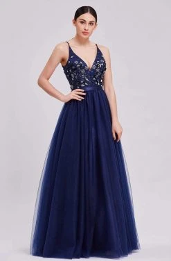 J'Adore Dresses - J16015 Beaded Plunging V-Neck Ballgown Formal Gowns