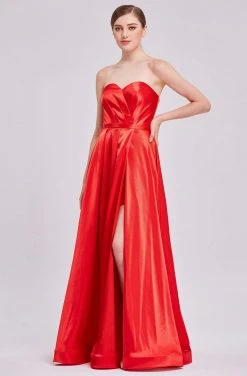 Formal Gowns J'Adore Dresses - J16031 Strapless Sweetheart High Slit Silky Satin Gown 12 Formal Gowns J'Adore Dresses - J16031 Strapless Sweetheart High Slit Silky Satin Gown