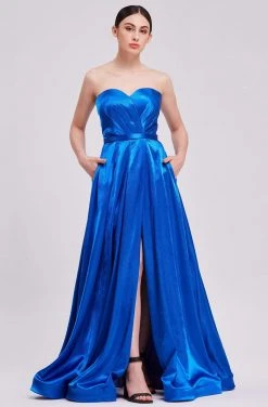 Formal Gowns J'Adore Dresses - J16031 Strapless Sweetheart High Slit Silky Satin Gown 14 Formal Gowns J'Adore Dresses - J16031 Strapless Sweetheart High Slit Silky Satin Gown