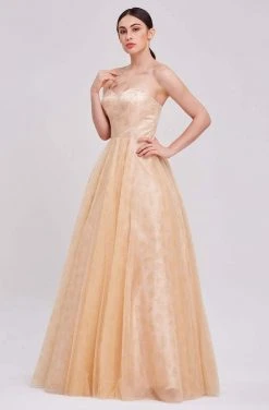 J'Adore Dresses - J16032 Strapless Sweetheart Glitter Rosette Gown Formal Gowns