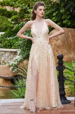 J'Adore Dresses - J16033 Star Glitter Plunging V-Neck Dress