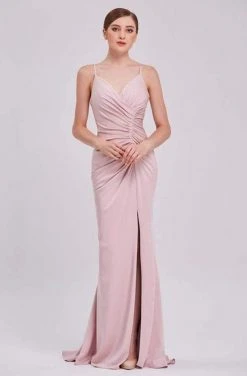 J'Adore Dresses - J16039 Asymmetrically Ruched High Slit Mermaid Gown Formal Gowns