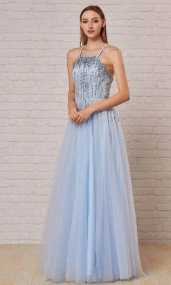 J'Adore Dresses - J18035 Beaded Halter Bodice A-Line Gown
