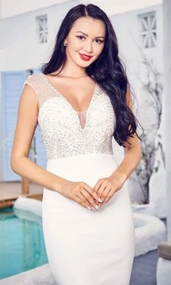 Formal Gowns J'Adore Dresses - JM005 Beaded Plunging V Neck Sheath Dress 13 Formal Gowns J'Adore Dresses - JM005 Beaded Plunging V Neck Sheath Dress