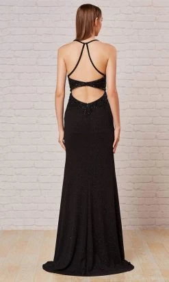 J'Adore Dresses - JM111 Sheer Embellished Bodice High Slit Glitter Dress Formal Gowns