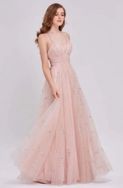 J'Adore Dresses - Ruched V-Neck A-Line Gown J16052 - 1 Pc Champagne In Size 10 Available Formal Gowns