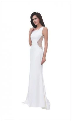 J'Adore Dresses - Scoop Illusion Side Cutouts Swirl Appliques Sheath Dress J11353 - 1 Pc Ivory In Size 12 Available Formal Gowns
