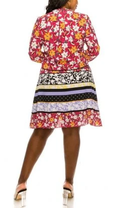 J Taylor - 1317M Floral Print Long Sleeve A-line Dress