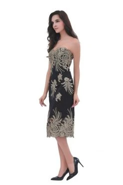 Cocktail Dresses J'Adore Dresses - J11358 Knee Length Contrasting Appliqued Sheath Dress