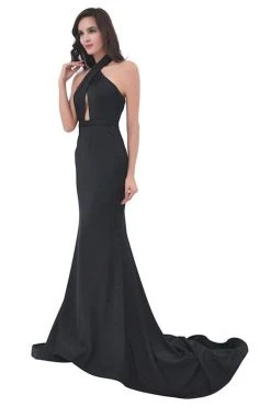 Formal Gowns J'Adore Dresses - J11363 Crisscross Paneled Halter Mermaid Gown
