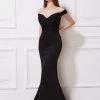 J'Adore Dresses - J12001 Off Shoulder Lace Bodice Trumpet Gown Prom Dresses