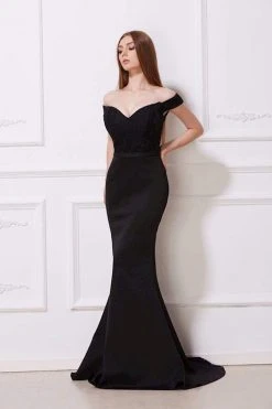 J'Adore Dresses - J12001 Off Shoulder Lace Bodice Trumpet Gown Prom Dresses