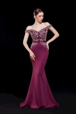 J'Adore Dresses - J12009 Beaded Off Shoulder Long Mermaid Gown Formal Gowns