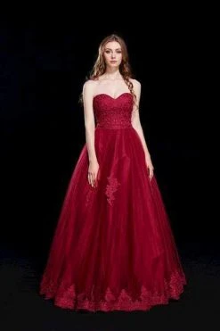 Formal Gowns J'Adore Dresses - J12017 Strapless Lace Tulle Ballgown