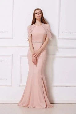 Formal Gowns J'Adore Dresses - J12019 Draped Cold Shoulder Long Mermaid Gown