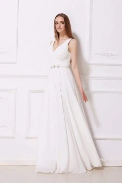 J'Adore Dresses - J12027 Ruched Bodice Jeweled Waist Dress Formal Gowns