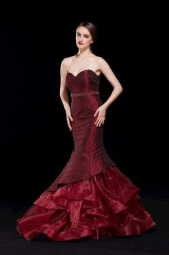 Formal Gowns J'Adore Dresses - J12035 Strapless Rosette Motif Ruffled Mermaid Gown 5 Formal Gowns J'Adore Dresses - J12035 Strapless Rosette Motif Ruffled Mermaid Gown