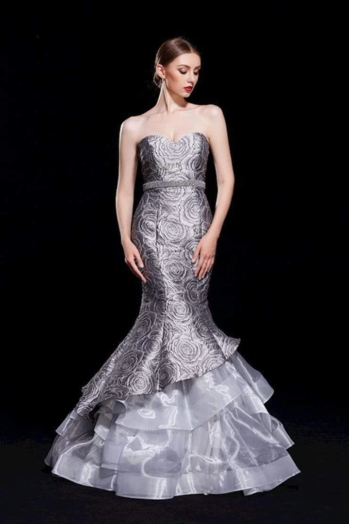 Formal Gowns J'Adore Dresses - J12035 Strapless Rosette Motif Ruffled Mermaid Gown 3 Formal Gowns J'Adore Dresses - J12035 Strapless Rosette Motif Ruffled Mermaid Gown