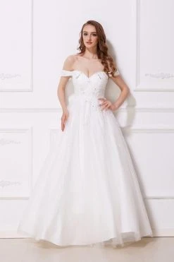 J'Adore Dresses - J12036 Off Shoulder Sweetheart Neckline A-Line Tulle Gown