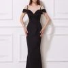 J'Adore Dresses - J12040 Seamed Off-Shoulder Sheath Dress Formal Gowns
