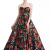J'Adore Dresses - J12042 Floral Print Strapless Sweetheart Ballgown Formal Gowns