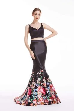 J'Adore Dresses - J12046 Two Piece Floral Print Mermaid Dress
