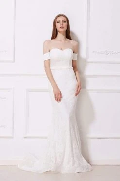 J'Adore Dresses - J12051 Off-Shoulder Lace Mermaid Evening Dress Formal Gowns