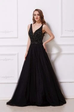 J'Adore Dresses - J12066 Beaded Deep V-neck Tulle Ballgown