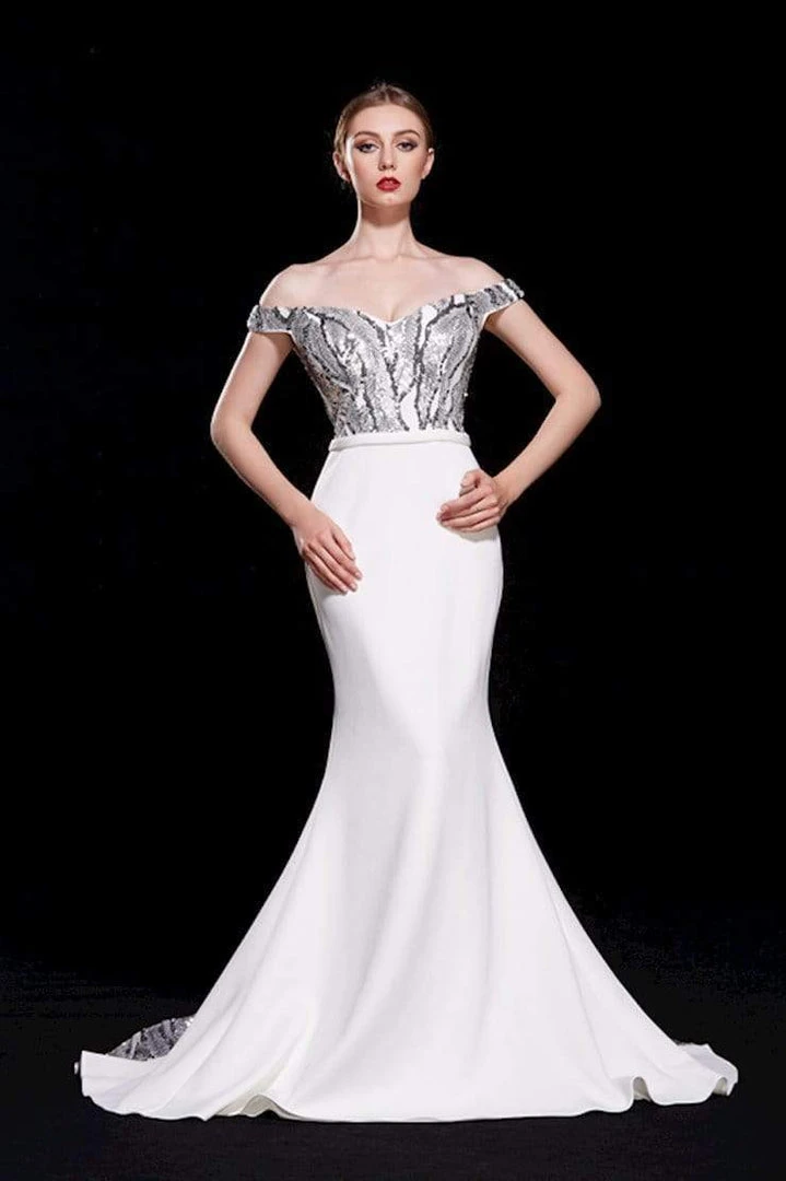 J'Adore Dresses - J12071 Sequined Off-Shoulder Mermaid Gown Formal Gowns 3 J'Adore Dresses - J12071 Sequined Off-Shoulder Mermaid Gown Formal Gowns